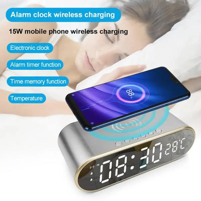 Wireless Charger Alarm Clock Time LED